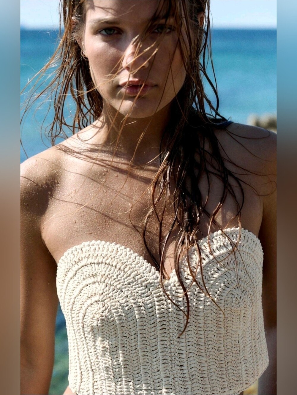 Sz S ZARA New Women’s Beige Crochet Corset Top